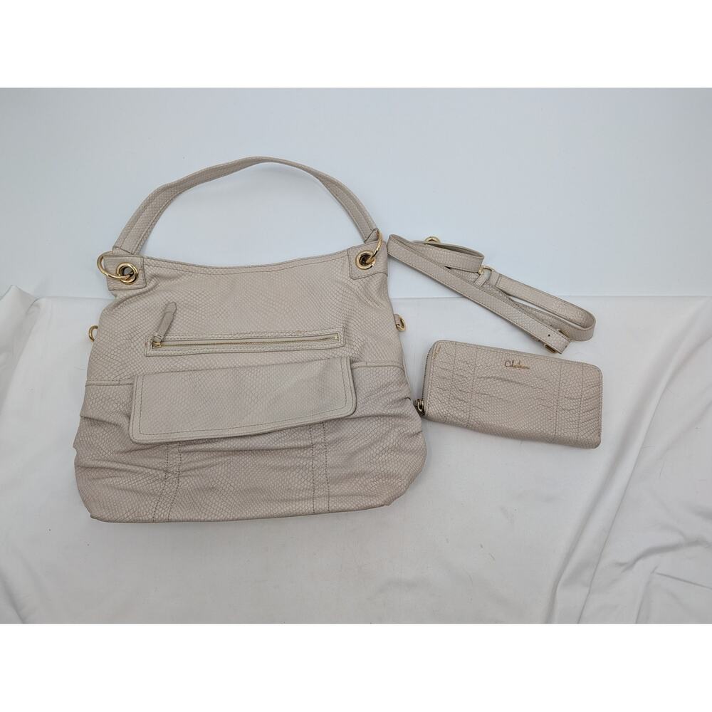 Cole Haan Handbag Convertible Hobo Bailey II Leather Cream Color Matching Wallet